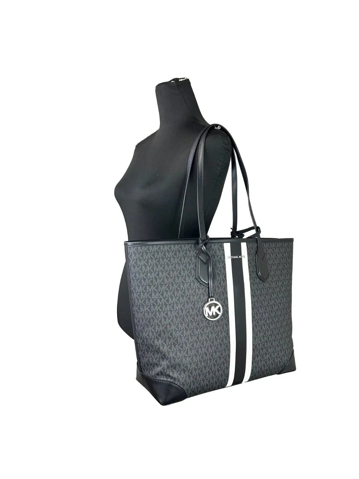 Eva Large Stripe Travel Tote Bag Plus Pouch Black