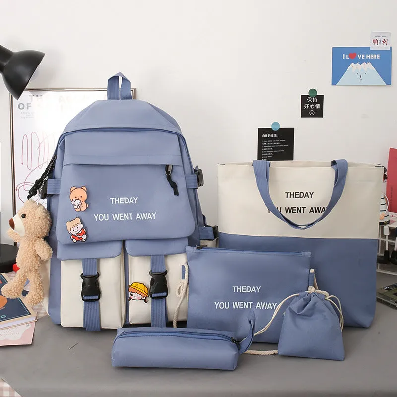 Female Korean Style Color Matching Fashion Letter Backpacks