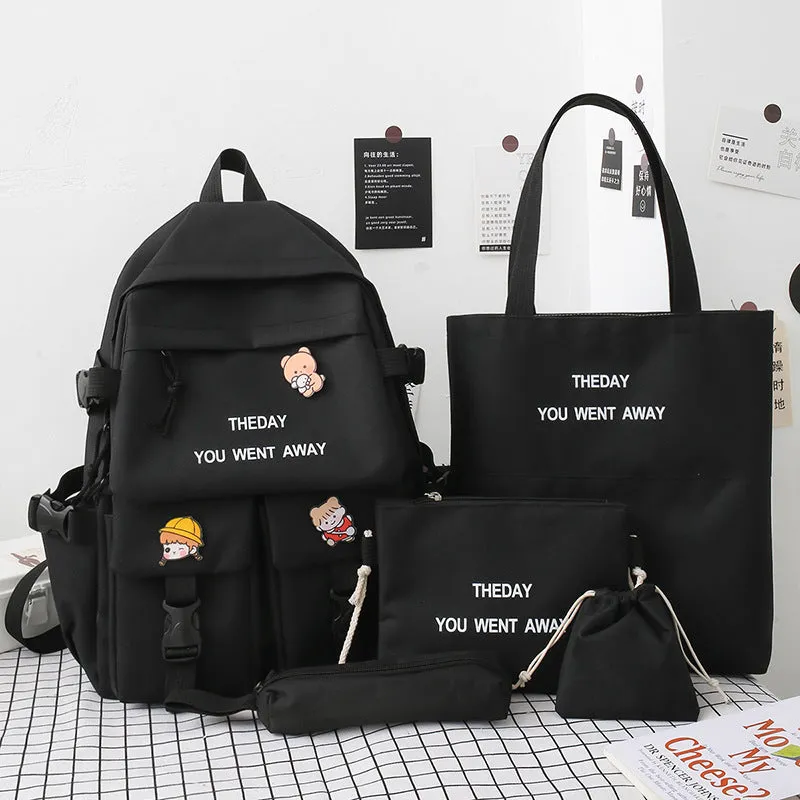 Female Korean Style Color Matching Fashion Letter Backpacks