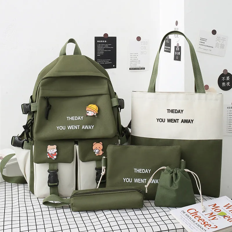 Female Korean Style Color Matching Fashion Letter Backpacks