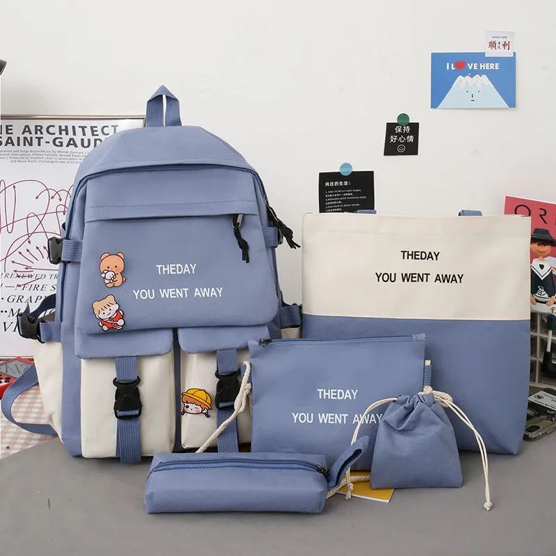 Female Korean Style Color Matching Fashion Letter Backpacks