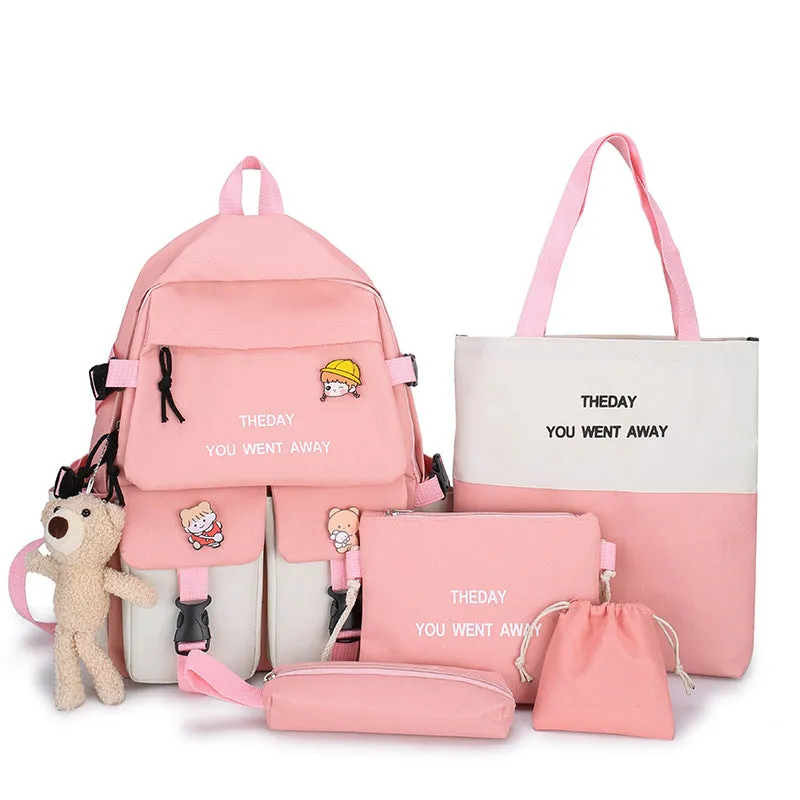 Female Korean Style Color Matching Fashion Letter Backpacks