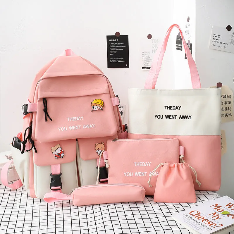 Female Korean Style Color Matching Fashion Letter Backpacks