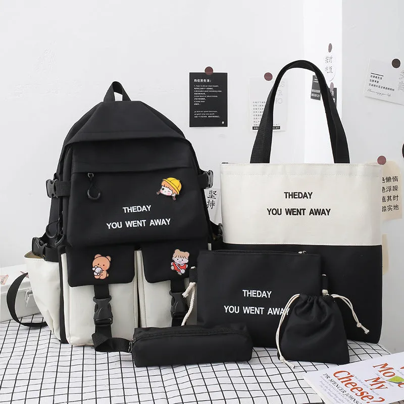 Female Korean Style Color Matching Fashion Letter Backpacks