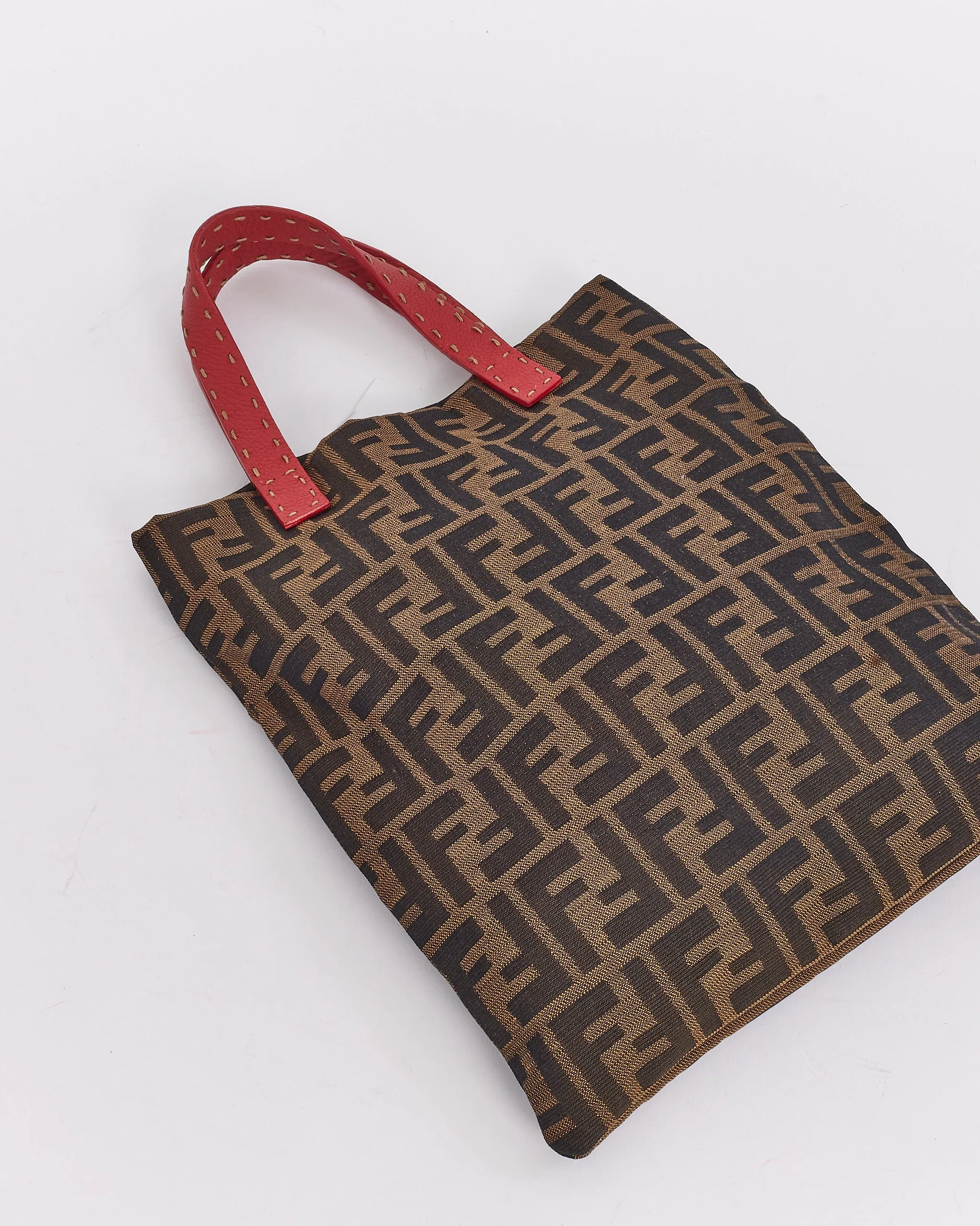 Fendi Brown & Red Canvas Tokyo Tote Bag