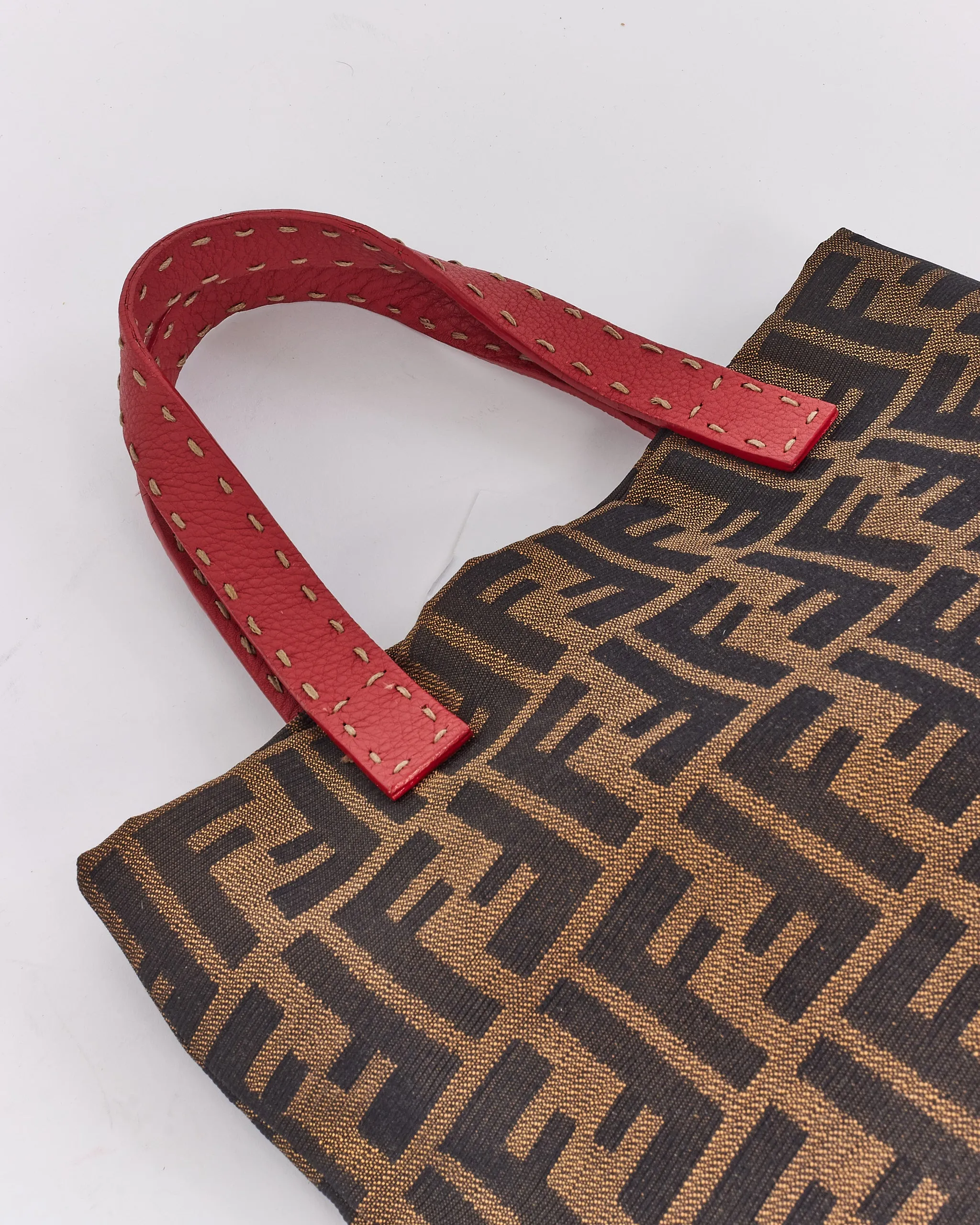 Fendi Brown & Red Canvas Tokyo Tote Bag