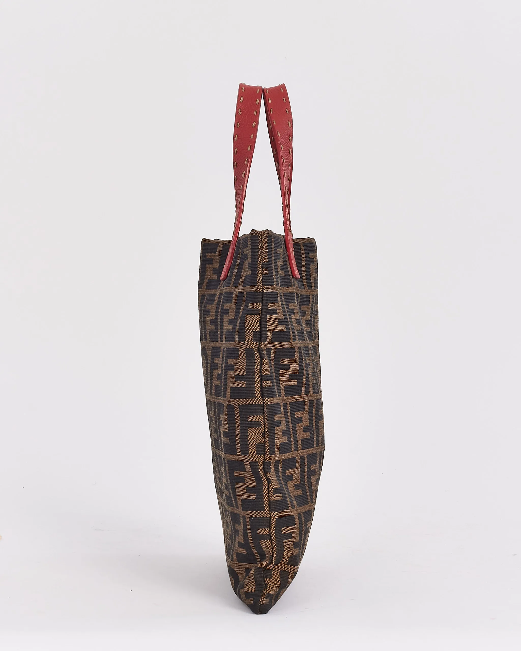 Fendi Brown & Red Canvas Tokyo Tote Bag