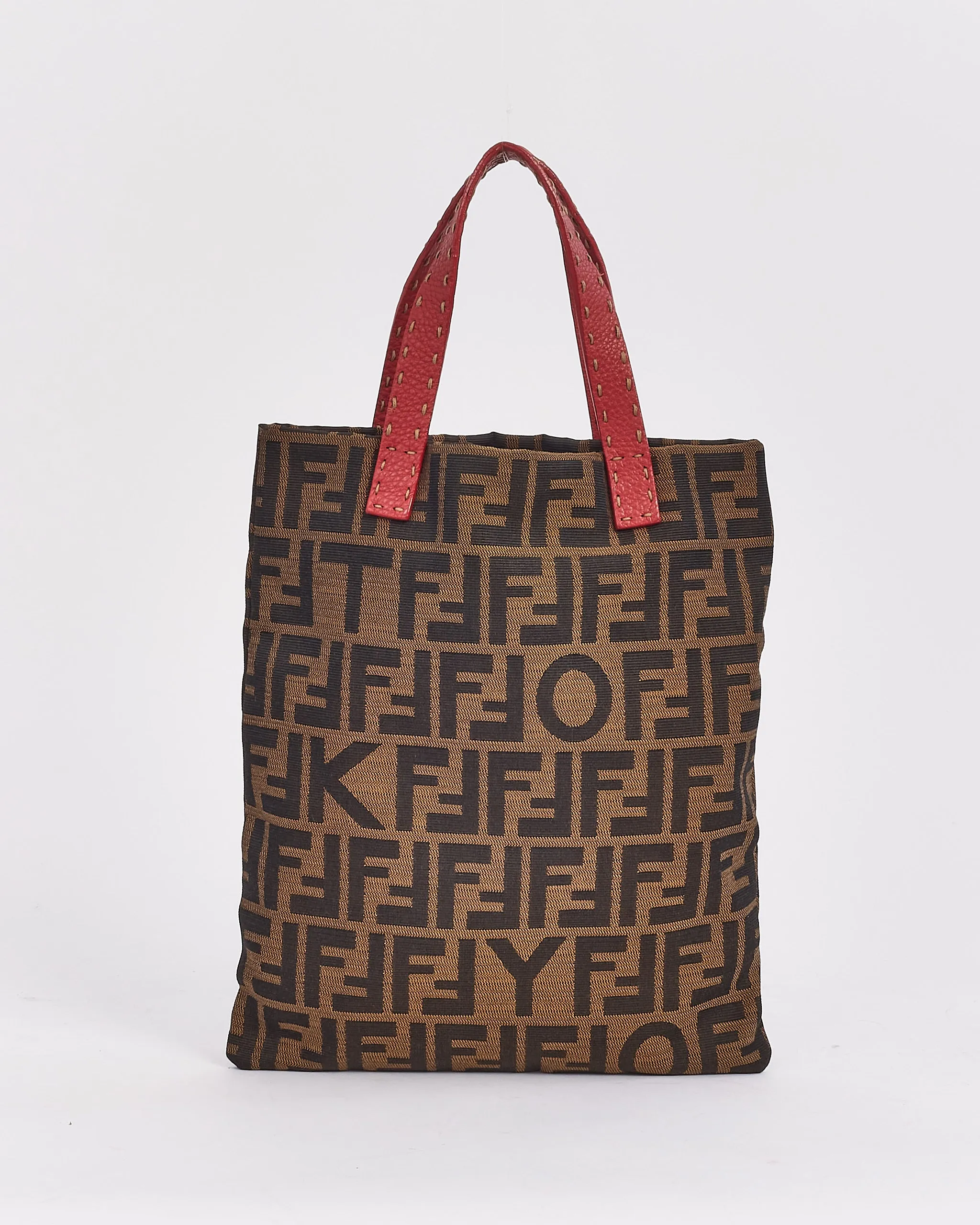 Fendi Brown & Red Canvas Tokyo Tote Bag