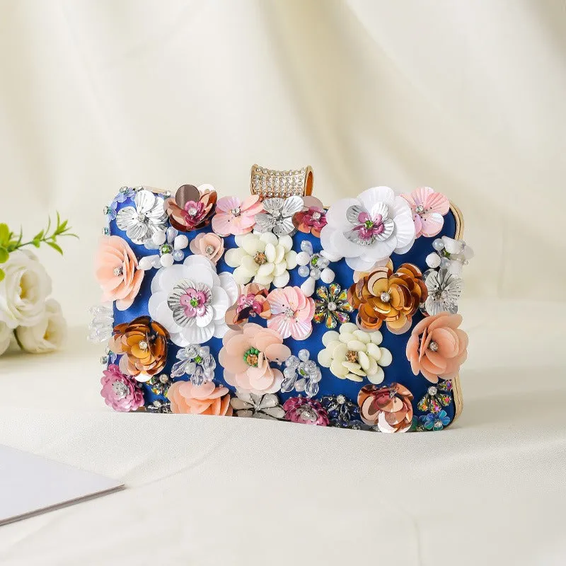 Floral Evening Handbags Colorful Rhinestone Clutch Purses Floral Bride Wedding Handbag Chain Shoulder Bag
