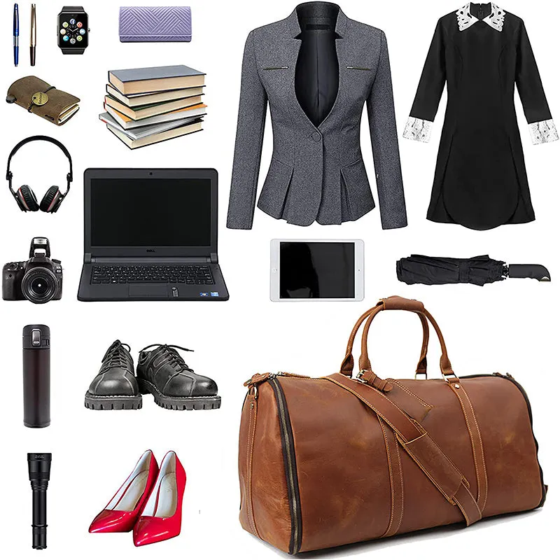 Full Grain Leather Duffle Bag Carry On Garment Bag Convertible Garment Bag with Shoe Compartment Mens Garment Bag for Travel Suit