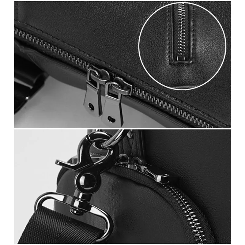 Full Grain Leather Travel Bag With Shoes Compartment Casual Leather Duffle Bag Mens Leather Overnight Bag