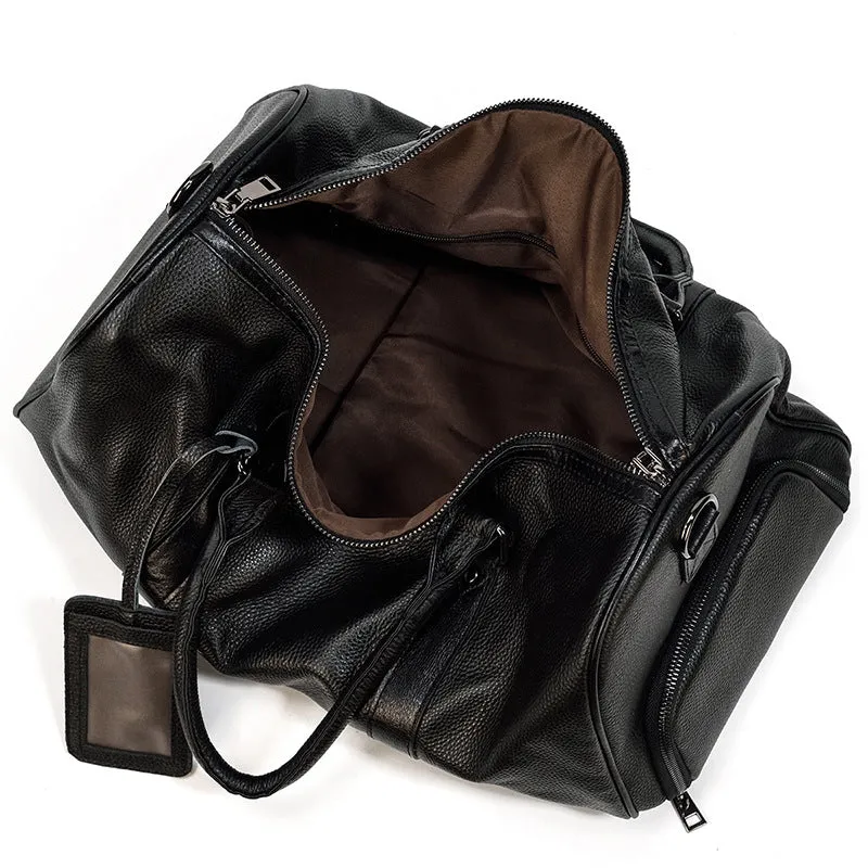 Full Grain Leather Travel Bag With Shoes Compartment, Cowhide Leather Duffle Bag, Overnight Bag