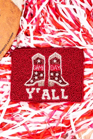 Game Day Y'all Red and White Seed Bead Coin Purse