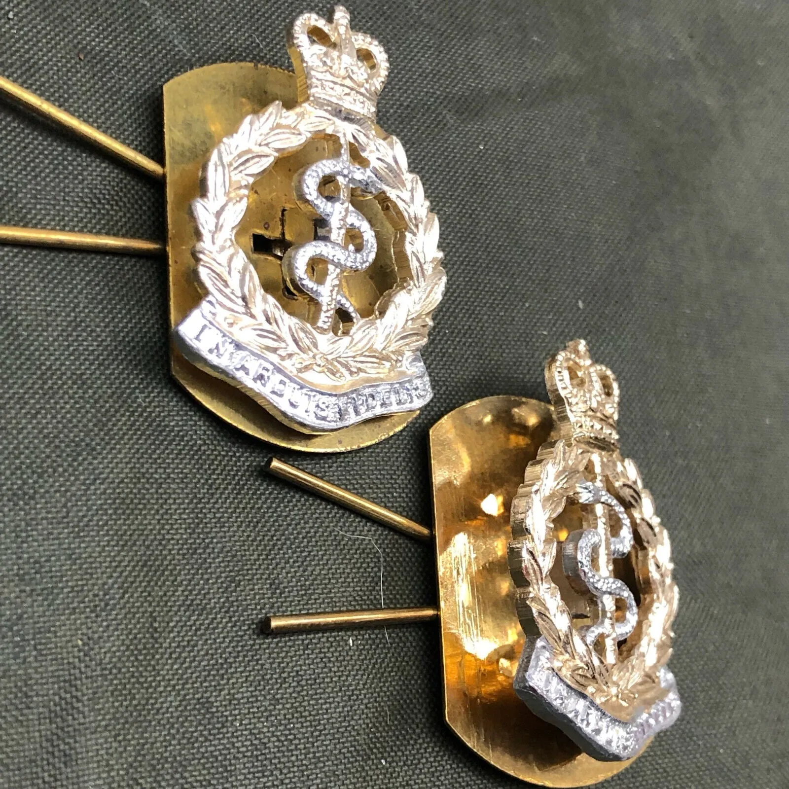 Genuine British Army RAMC Royal Army Medical Corps Collar Badges Pair