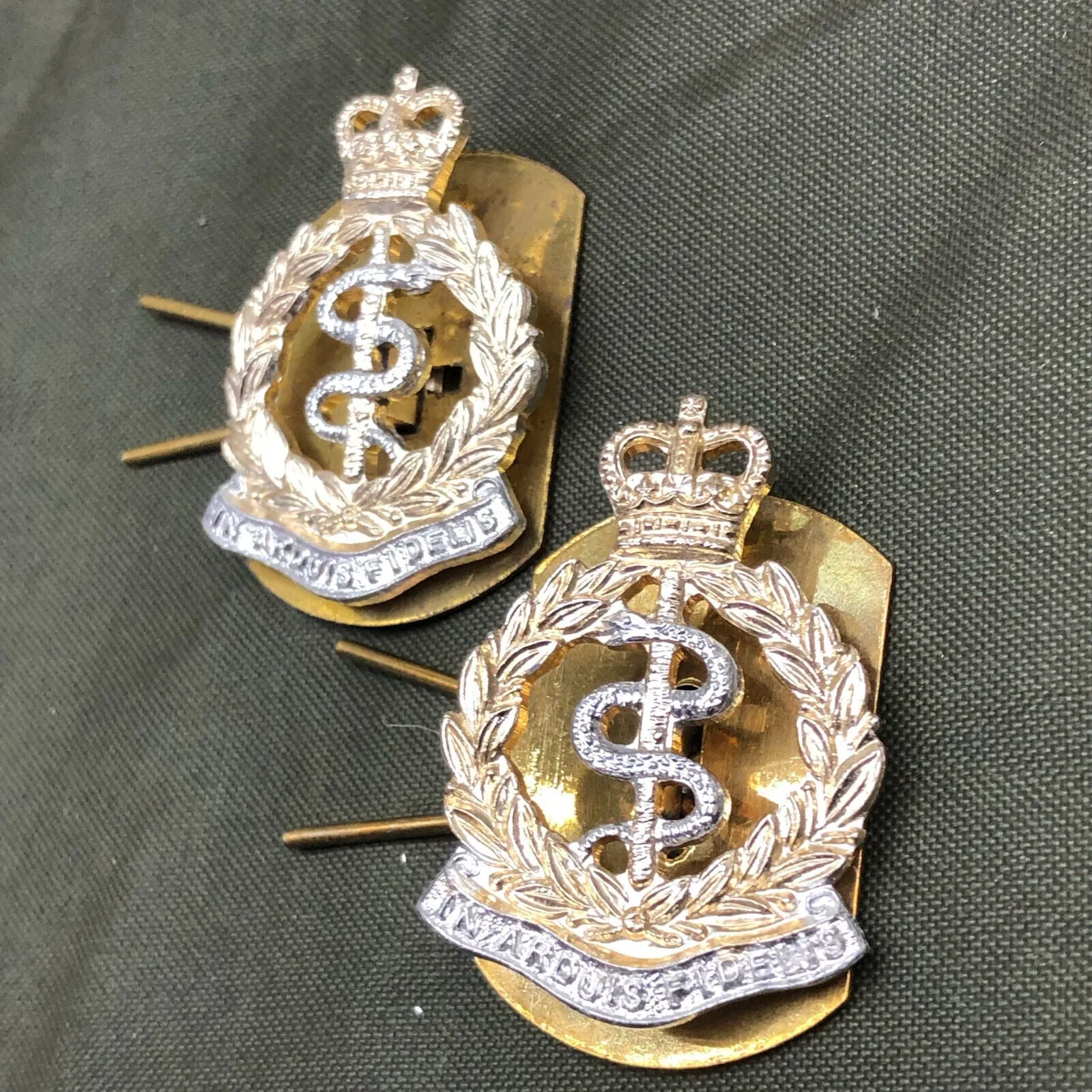 Genuine British Army RAMC Royal Army Medical Corps Collar Badges Pair