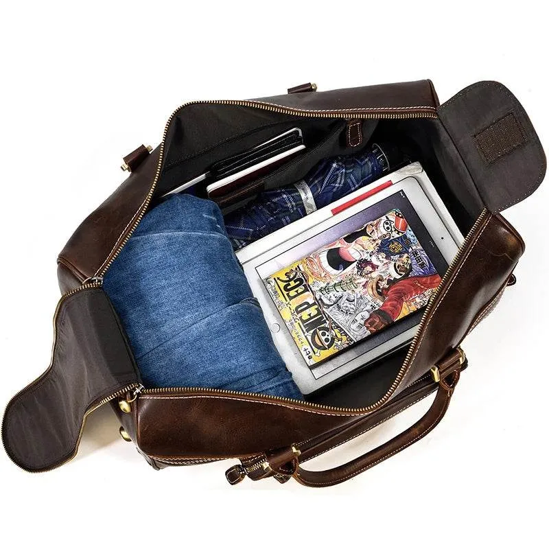 Genuine Leather Rolling Travel Bag with Wheels Men & Women