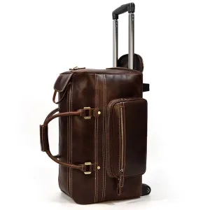 Genuine Leather Rolling Travel Bag with Wheels Men & Women