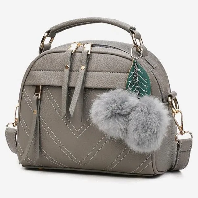 Girl Messenger Bags with Fair Ball Tassel Fashion PU Leather Handbag for Women Female Shoulder Bags Ladies Party Handbags