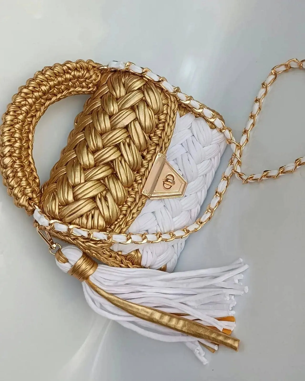 Golden Elegance Crochet Evening Bag