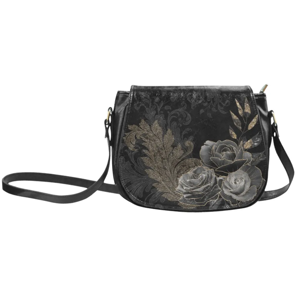 Goth Black Roses Saddlebag Purse