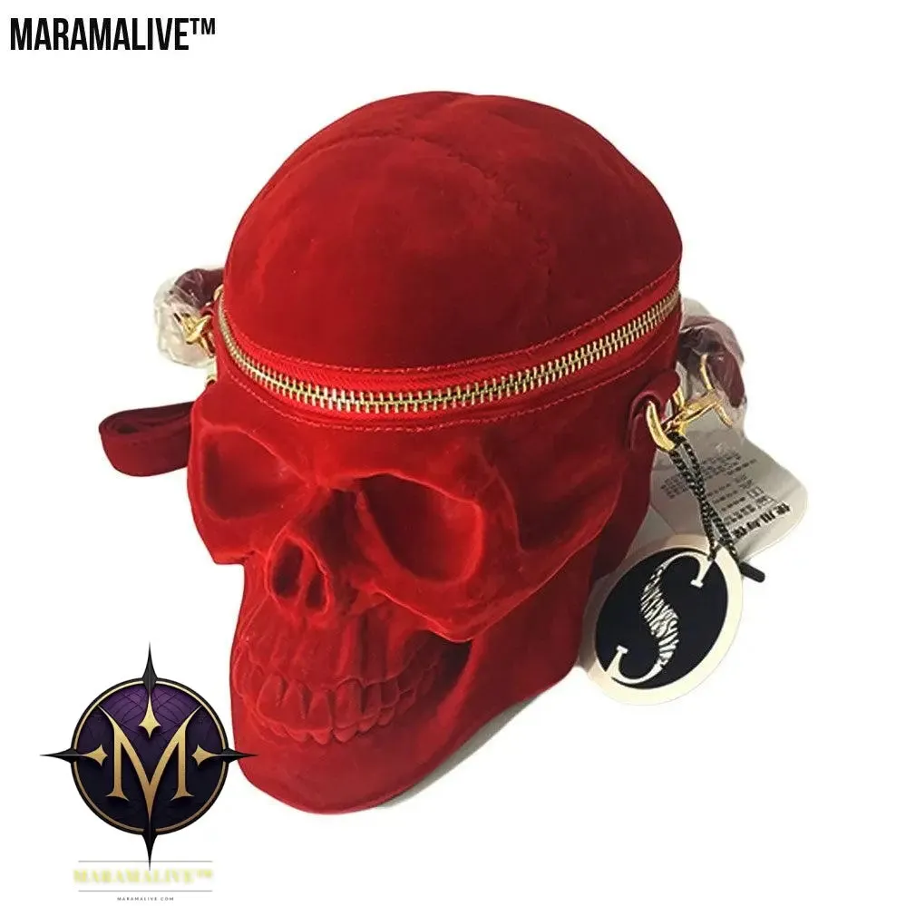 Gothic Velvet Skull Bag 3D Black Zipper Purse Portable Shoulder Tote Goth Hand Bag Skull Bag Motorcycles Bag