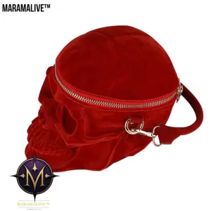 Gothic Velvet Skull Bag 3D Black Zipper Purse Portable Shoulder Tote Goth Hand Bag Skull Bag Motorcycles Bag