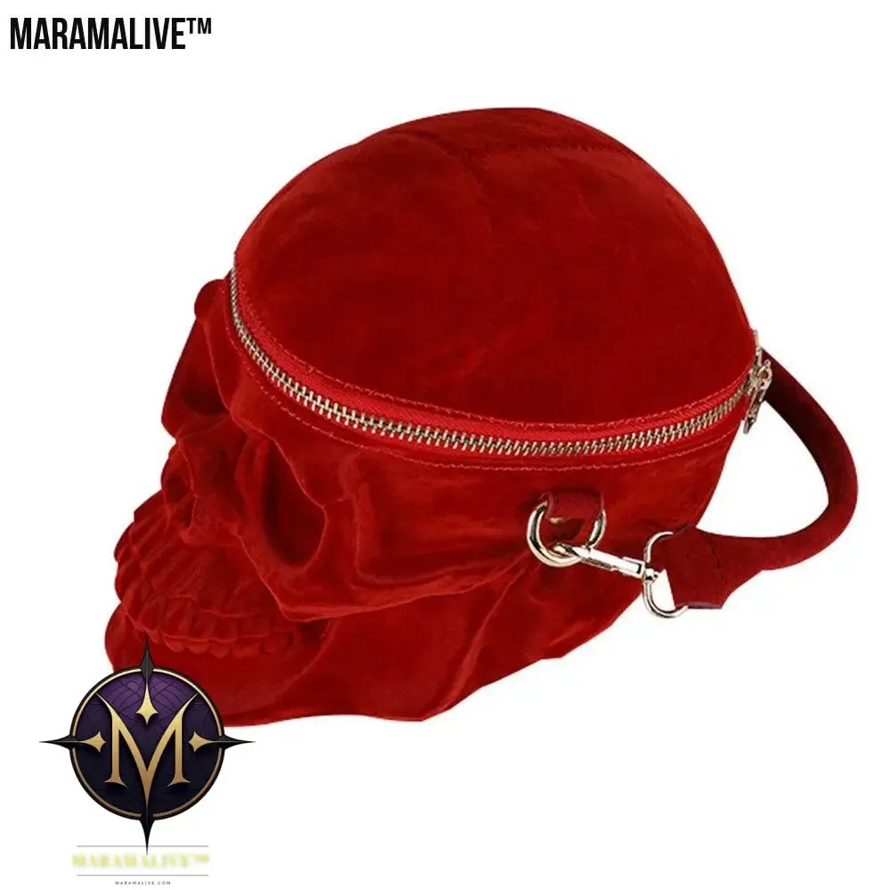 Gothic Velvet Skull Bag 3D Black Zipper Purse Portable Shoulder Tote Goth Hand Bag Skull Bag Motorcycles Bag