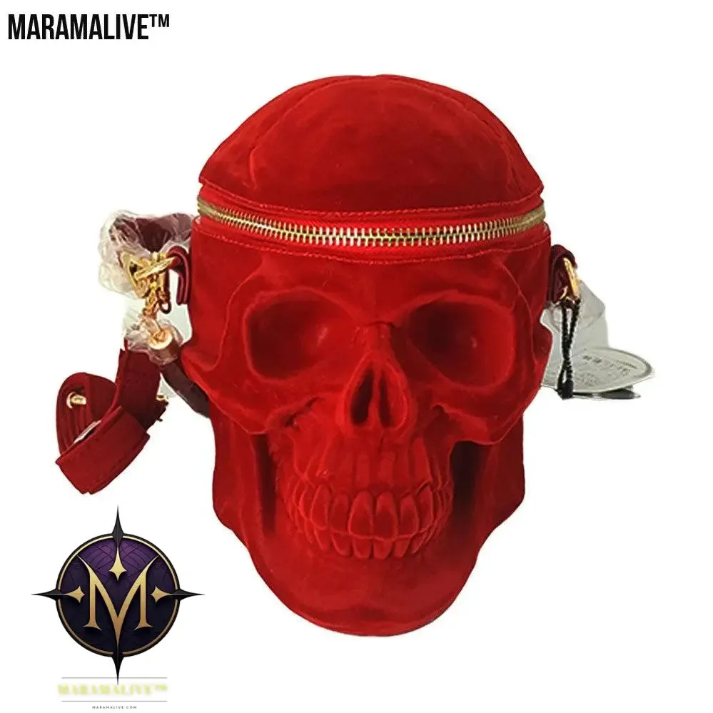 Gothic Velvet Skull Bag 3D Black Zipper Purse Portable Shoulder Tote Goth Hand Bag Skull Bag Motorcycles Bag