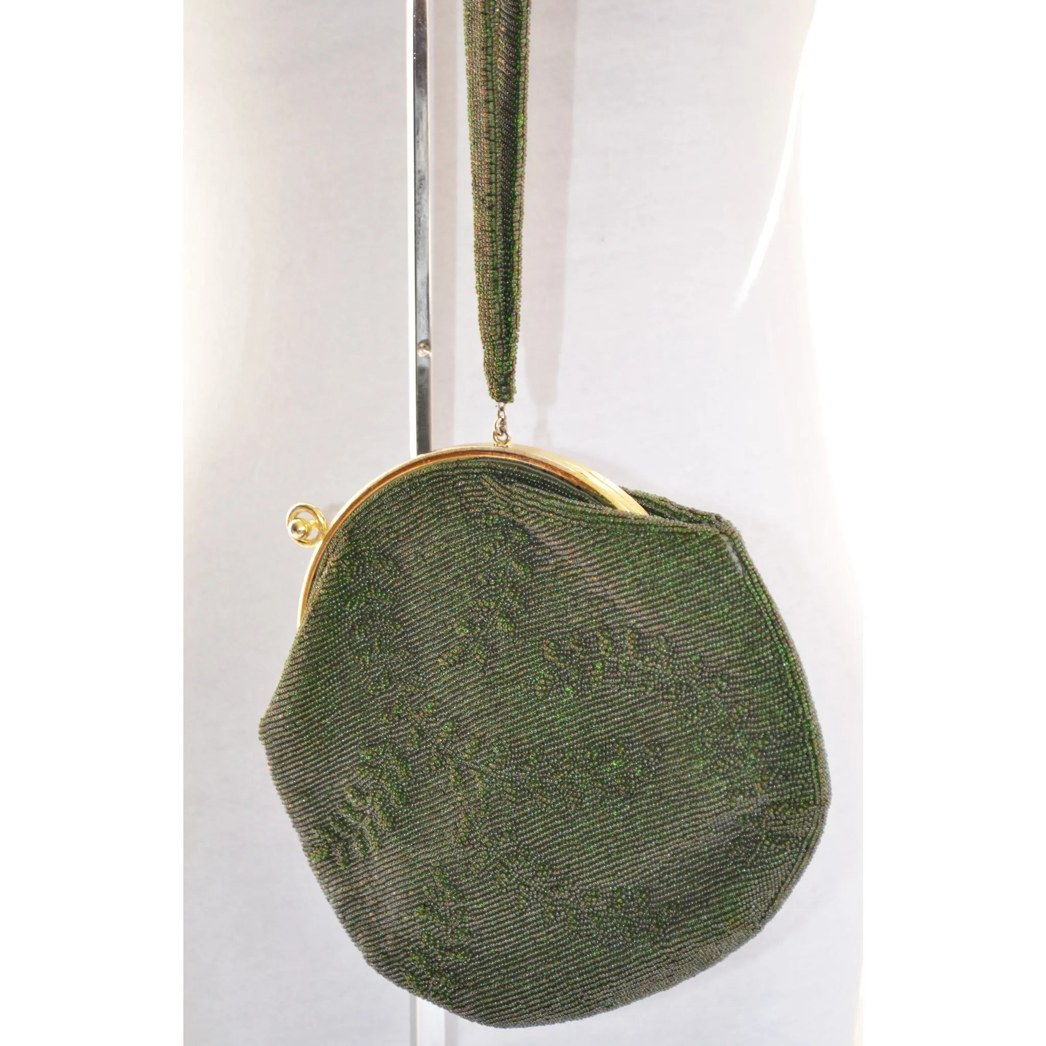 Green Carnival Beaded Wrist Purse