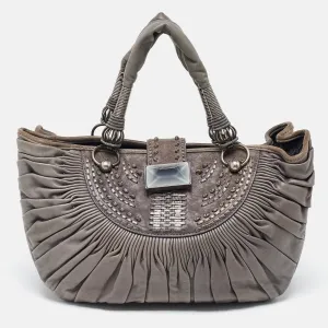 Grey Pleated Leather Plisse Tote
