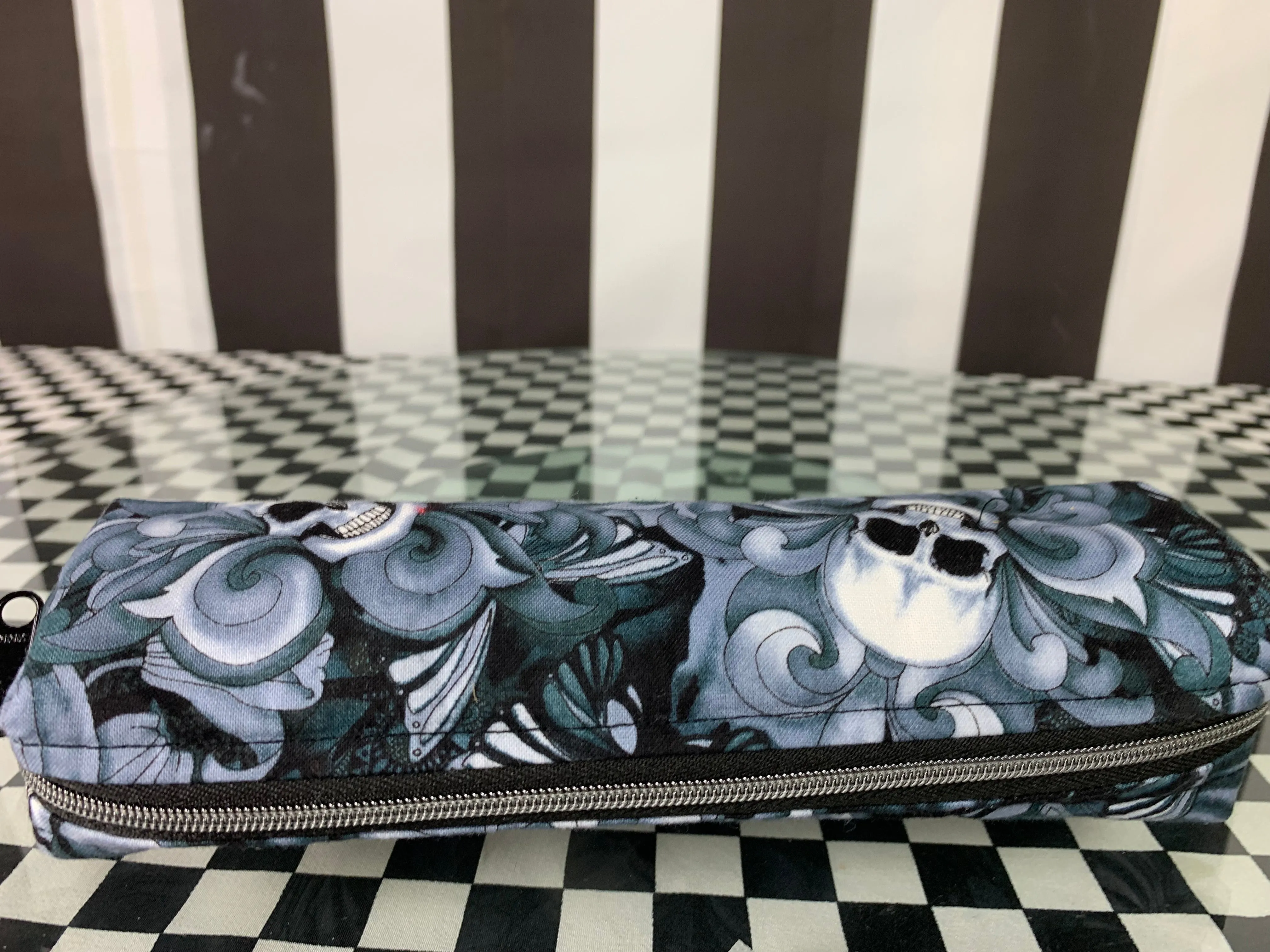 Grey scale skulls boxy pencil case