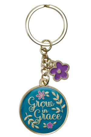 Grow In Grace Teal Metal Keyring