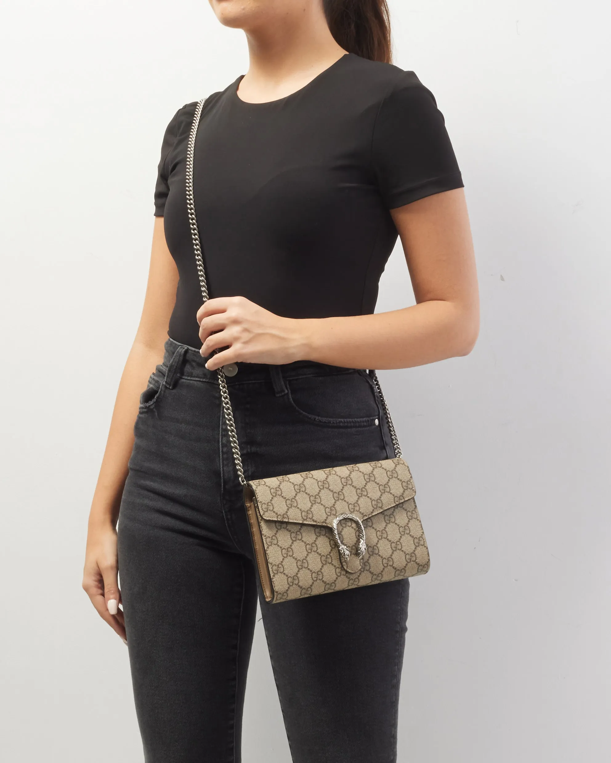 Gucci Beige GG Supreme Coated Canvas Dionysus Wallet On Chain