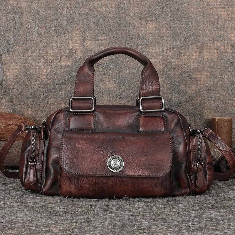 Handmade Coffee Leather Womens Vintage Handbag Best Shoulder Bag Vintage Crossbody Purses for Ladies