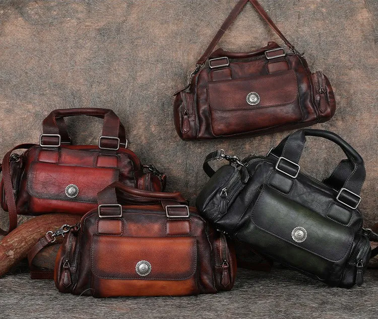 Handmade Coffee Leather Womens Vintage Handbag Best Shoulder Bag Vintage Crossbody Purses for Ladies