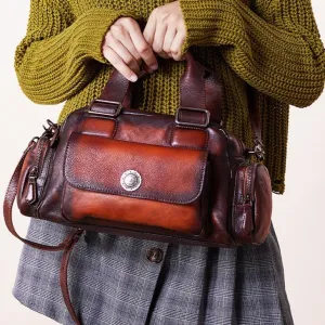 Handmade Red Leather Womens Vintage Handbag Best Shoulder Bag Vintage Crossbody Purses for Ladies