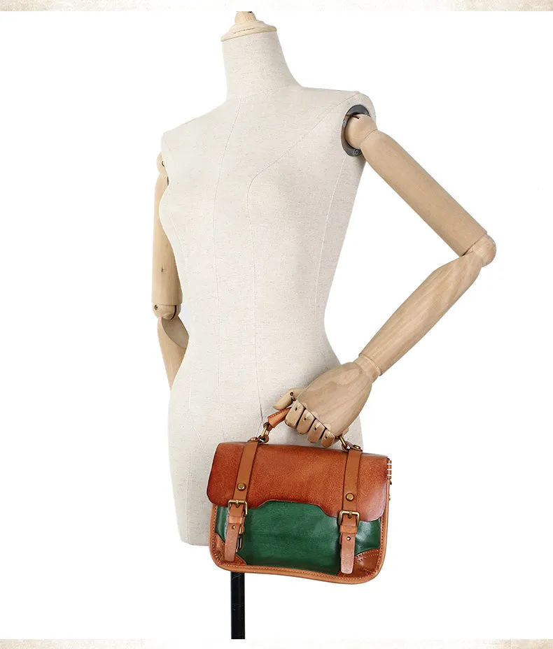 Handmade Small Leather Womens Satchel Shoulder Bag School Handbag Crossbody Purses for Ladies