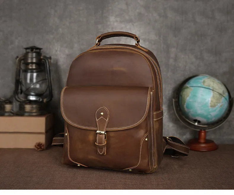Handmade Vintage Retro Full-Grain Leather Laptop Backpack
