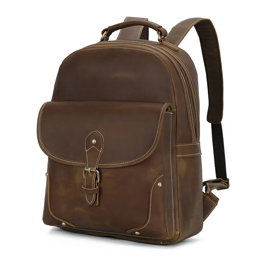 Handmade Vintage Retro Full-Grain Leather Laptop Backpack