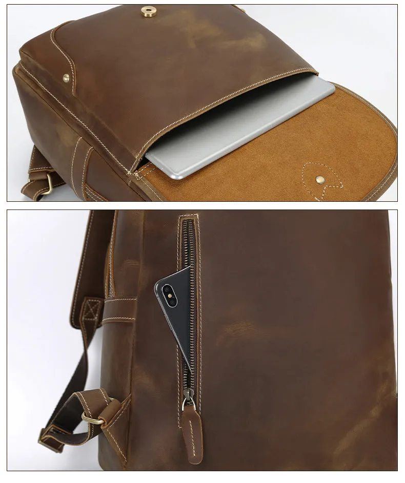 Handmade Vintage Retro Full-Grain Leather Laptop Backpack