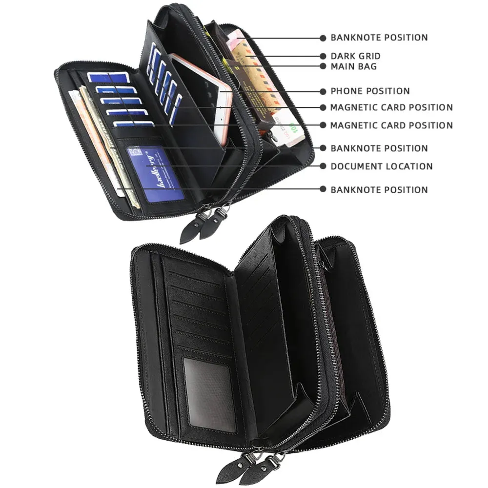High-Quality Double-Zip Men's Long Clutch Wallet