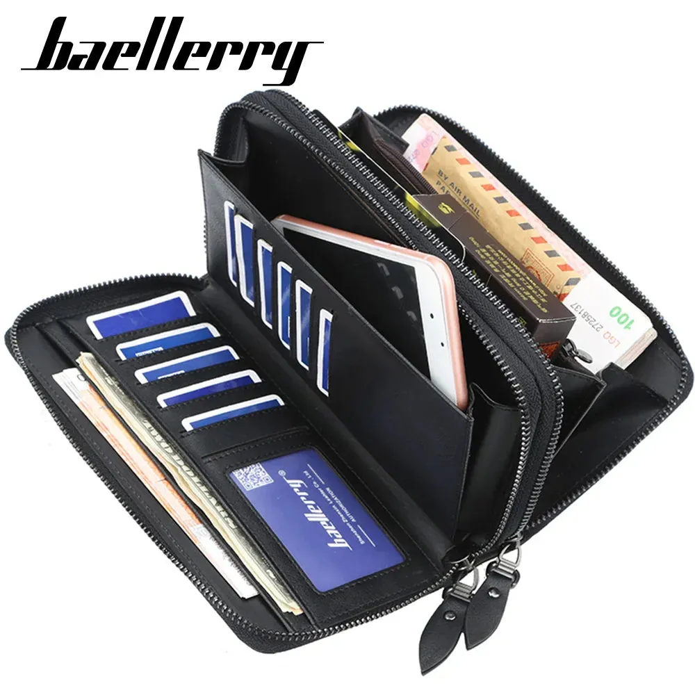 High-Quality Double-Zip Men's Long Clutch Wallet