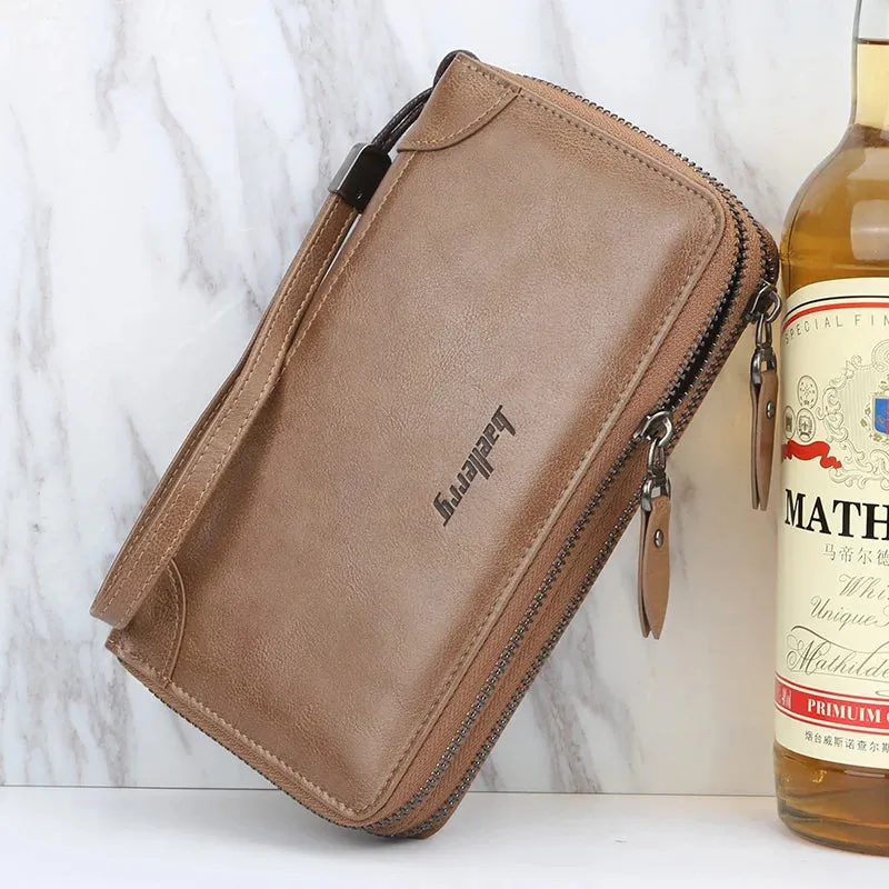 High-Quality Double-Zip Men's Long Clutch Wallet