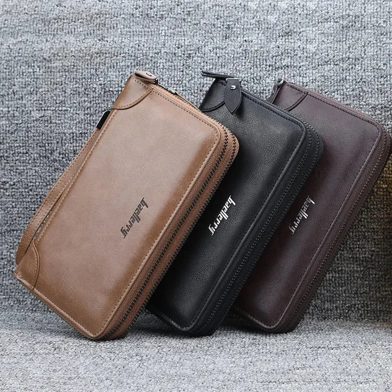 High-Quality Double-Zip Men's Long Clutch Wallet