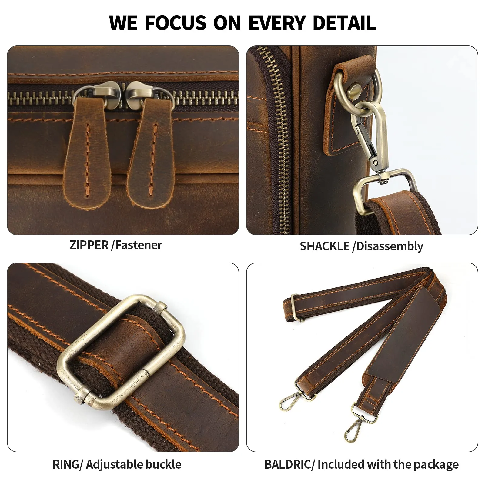 Jack&Chris Leather Briefcases for Men,Mens Laptop Messenger Bag Satchel Shoulder Bag 15.6 Inch Bussiness Attache Case for Work JC44-8,Brown