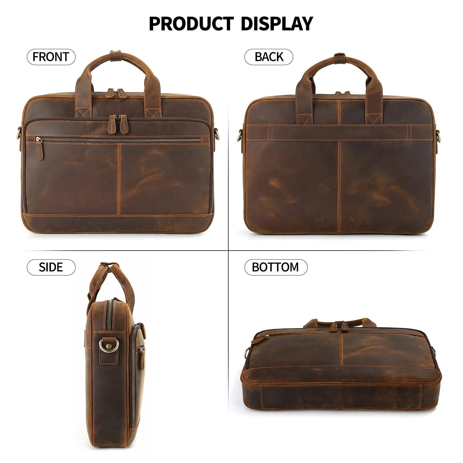 Jack&Chris Leather Briefcases for Men,Mens Laptop Messenger Bag Satchel Shoulder Bag 15.6 Inch Bussiness Attache Case for Work JC44-8,Brown