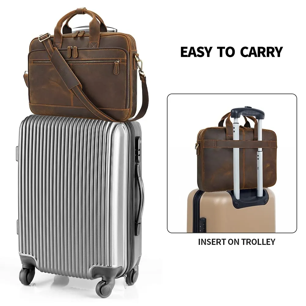 Jack&Chris Leather Briefcases for Men,Mens Laptop Messenger Bag Satchel Shoulder Bag 15.6 Inch Bussiness Attache Case for Work JC44-8,Brown