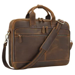 Jack&Chris Leather Briefcases for Men,Mens Laptop Messenger Bag Satchel Shoulder Bag 15.6 Inch Bussiness Attache Case for Work JC44-8,Brown