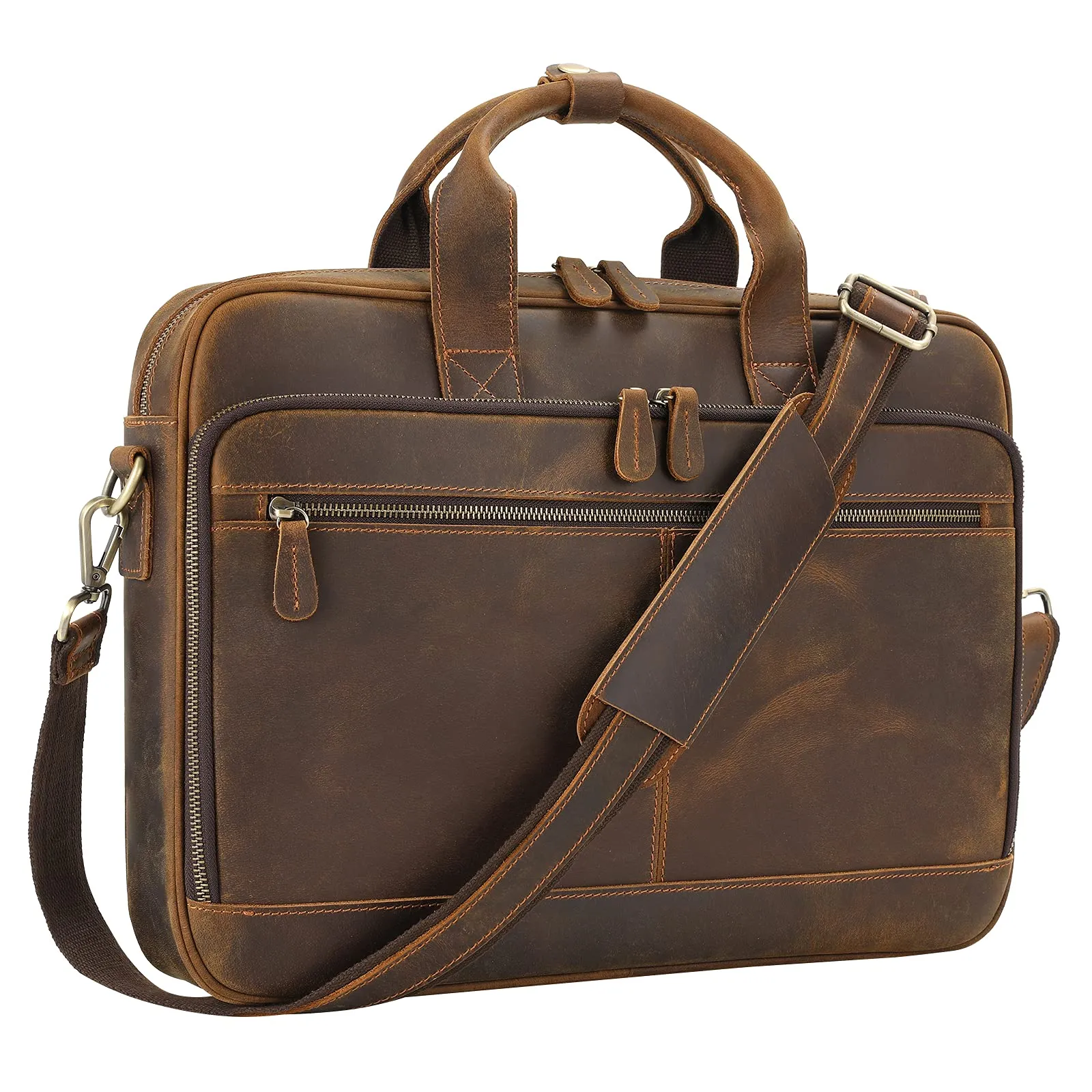 Jack&Chris Leather Briefcases for Men,Mens Laptop Messenger Bag Satchel Shoulder Bag 15.6 Inch Bussiness Attache Case for Work JC44-8,Brown
