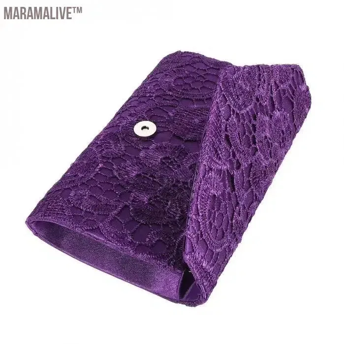 Ladies Silk Evening Bag Vintage Elegant Purple Lace Flower Bridal Clutches For Women Party Handbag Prom Chain Shoulder Bag Purse